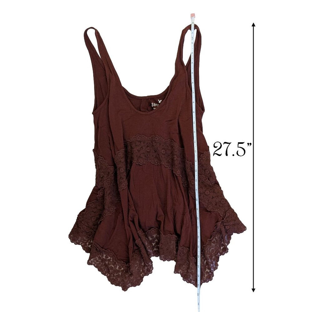 AE Soft & Sexy XXS Flowy Lace-Paneled Trapeze Tank in Rust Brown - Picture 5 of 8
